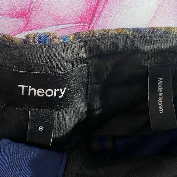 Theory Plaid Trousers in Brown and Blue Sz 6 - Picture 3 of 6
